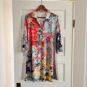 Floral Collage  Shirtdress—Size L New